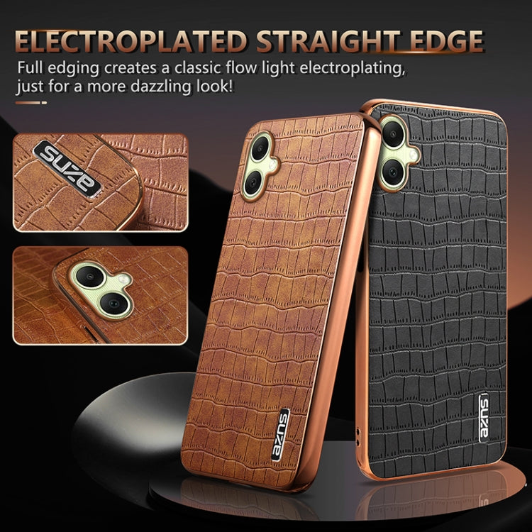 For Samsung Galaxy A06 4G AZNS Electroplated Frame Crocodile Texture Full Coverage Phone Case(Blue)