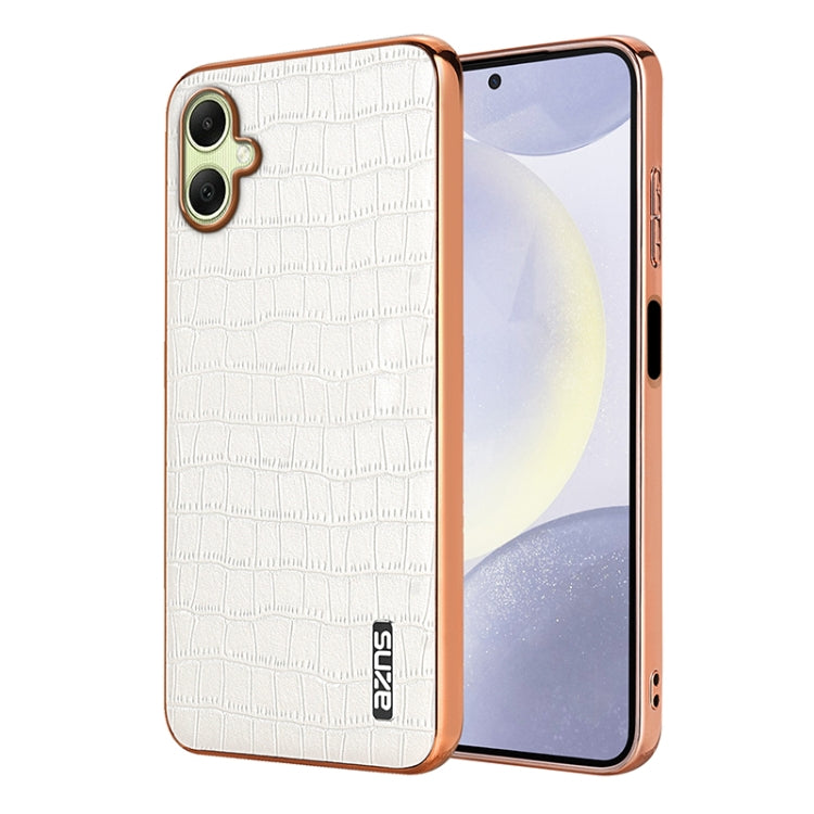 For Samsung Galaxy A06 4G AZNS Electroplated Frame Crocodile Texture Full Coverage Phone Case(White)