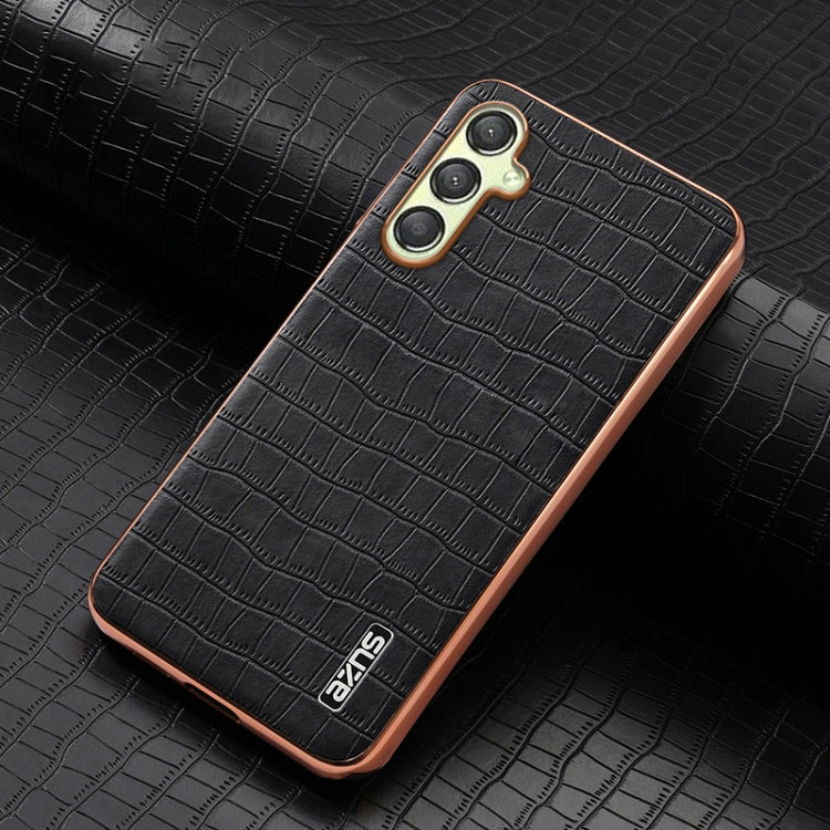For Samsung Galaxy A16 5G AZNS Electroplated Frame Crocodile Texture Full Coverage Phone Case(Black)