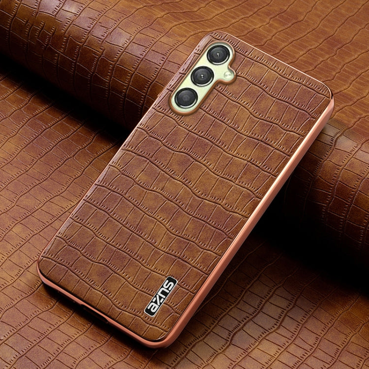 For Samsung Galaxy A16 5G AZNS Electroplated Frame Crocodile Texture Full Coverage Phone Case(Brown)