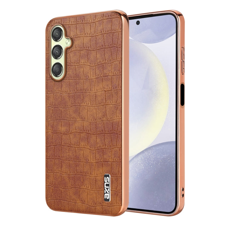 For Samsung Galaxy A16 5G AZNS Electroplated Frame Crocodile Texture Full Coverage Phone Case(Brown)