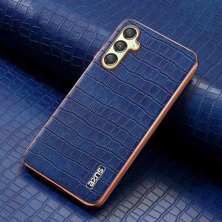 For Samsung Galaxy A16 5G AZNS Electroplated Frame Crocodile Texture Full Coverage Phone Case(Blue)