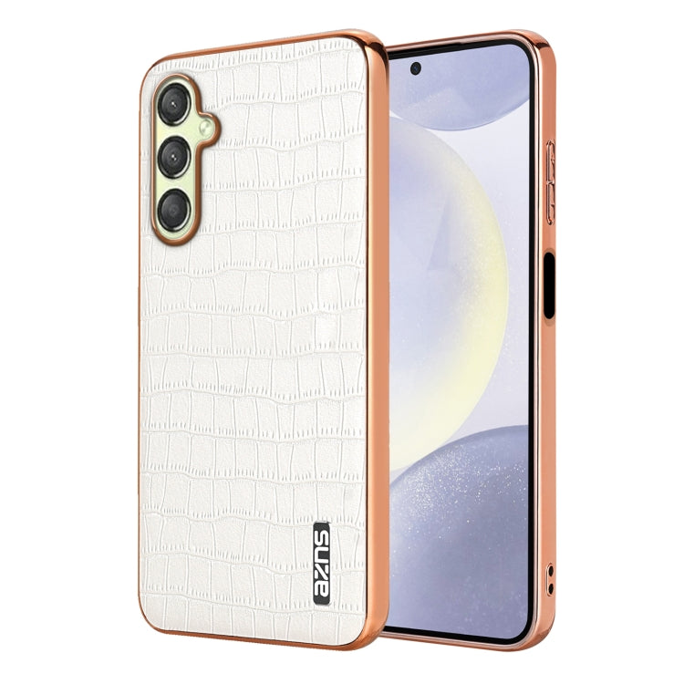 For Samsung Galaxy A16 5G AZNS Electroplated Frame Crocodile Texture Full Coverage Phone Case(White)