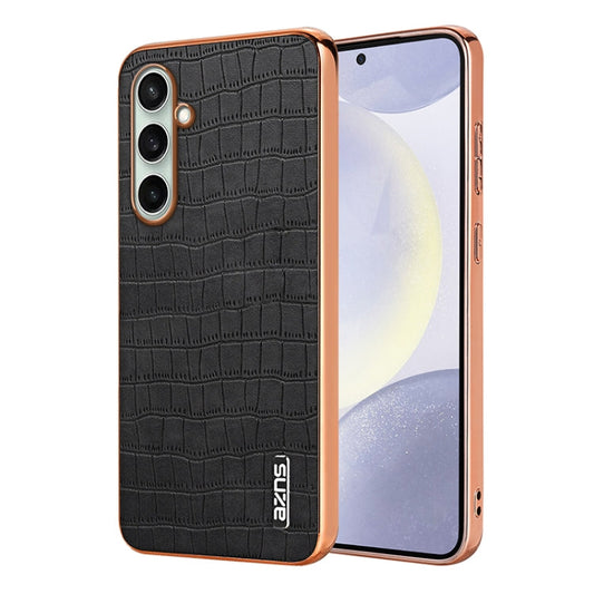 For Samsung Galaxy A36 AZNS Electroplated Frame Crocodile Texture Full Coverage Phone Case(Black)