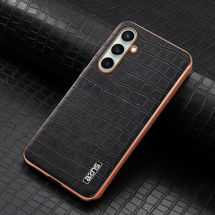 For Samsung Galaxy A36 AZNS Electroplated Frame Crocodile Texture Full Coverage Phone Case(Black)