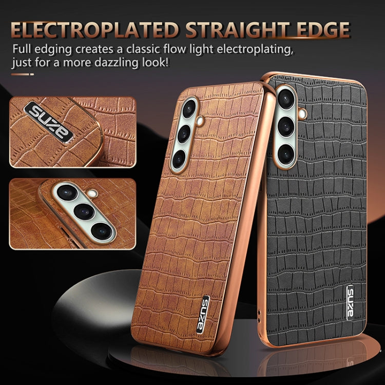 For Samsung Galaxy A36 AZNS Electroplated Frame Crocodile Texture Full Coverage Phone Case(Black)