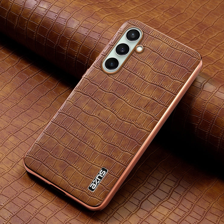 For Samsung Galaxy A36 AZNS Electroplated Frame Crocodile Texture Full Coverage Phone Case(Brown)