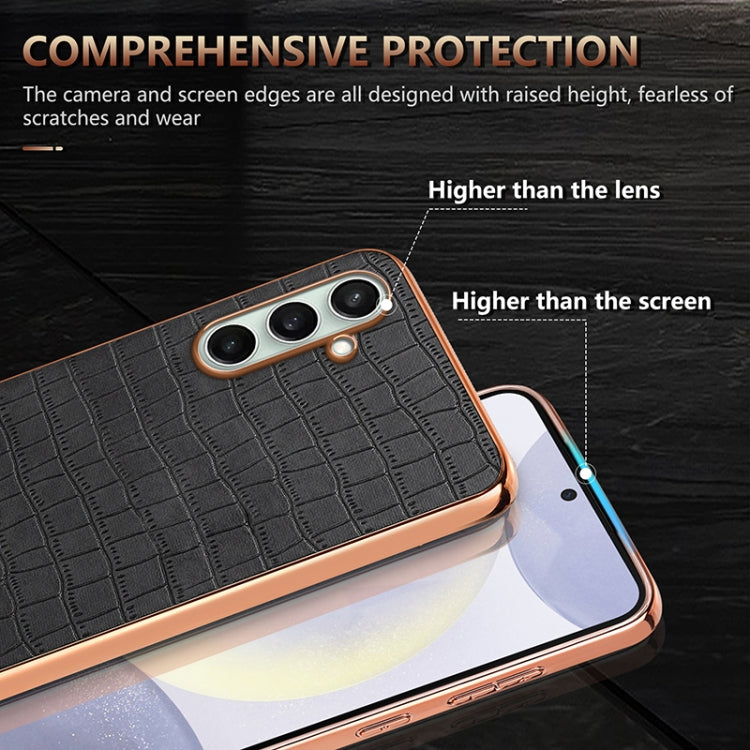 For Samsung Galaxy A36 AZNS Electroplated Frame Crocodile Texture Full Coverage Phone Case(Blue)