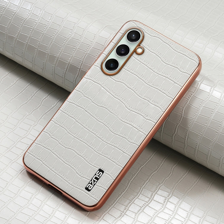 For Samsung Galaxy A36 AZNS Electroplated Frame Crocodile Texture Full Coverage Phone Case(White)