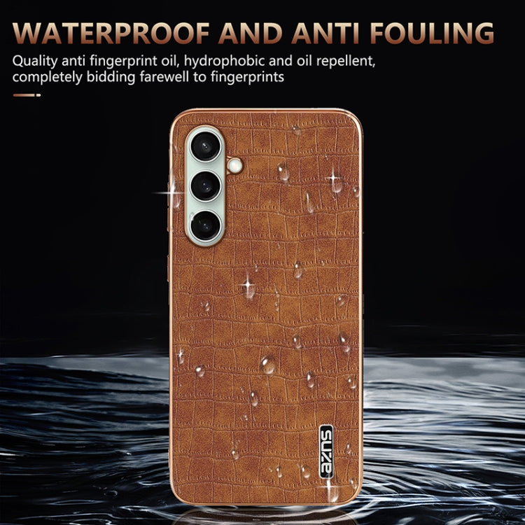 For Samsung Galaxy A36 AZNS Electroplated Frame Crocodile Texture Full Coverage Phone Case(White)