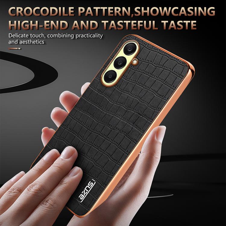 For Samsung Galaxy A26 5G AZNS Electroplated Frame Crocodile Texture Full Coverage Phone Case(Black)
