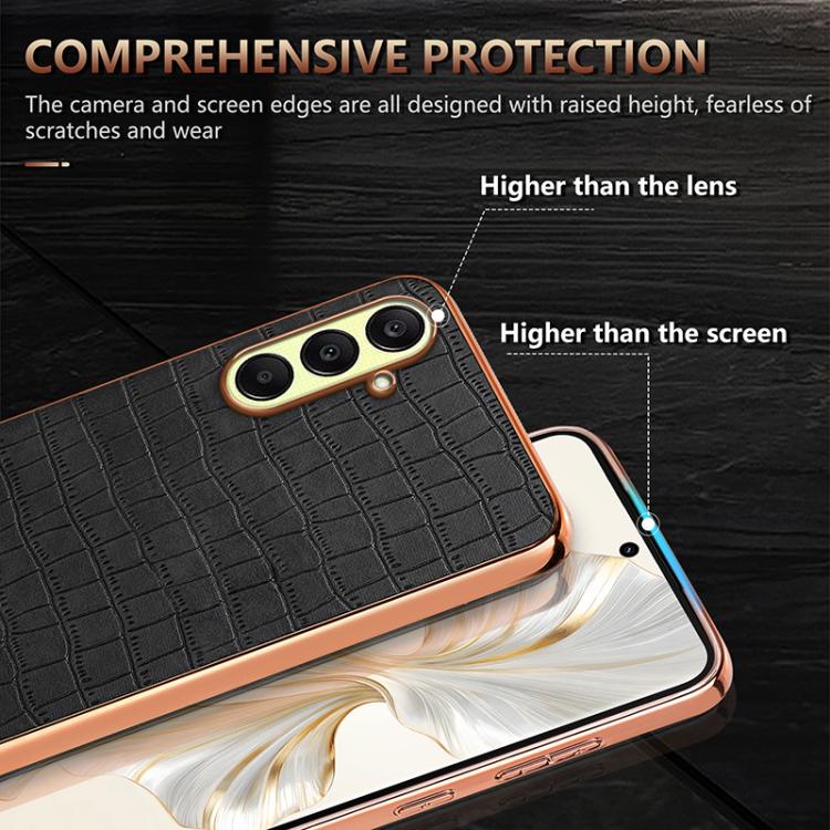 For Samsung Galaxy A26 5G AZNS Electroplated Frame Crocodile Texture Full Coverage Phone Case(Brown)