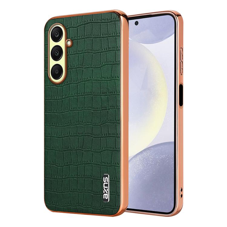 For Samsung Galaxy A26 5G AZNS Electroplated Frame Crocodile Texture Full Coverage Phone Case(Green)