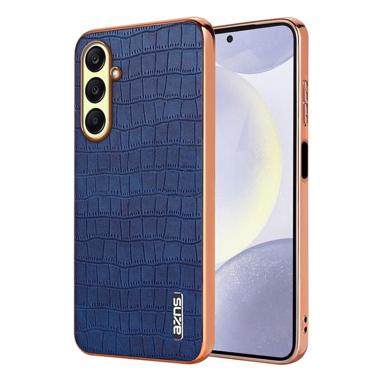 For Samsung Galaxy A26 5G AZNS Electroplated Frame Crocodile Texture Full Coverage Phone Case(Blue)