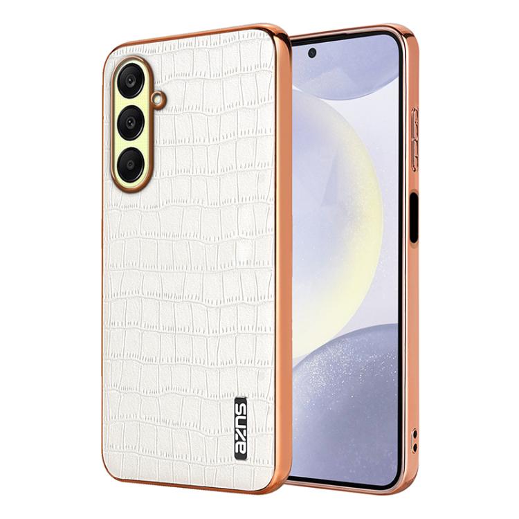 For Samsung Galaxy A26 5G AZNS Electroplated Frame Crocodile Texture Full Coverage Phone Case(White)