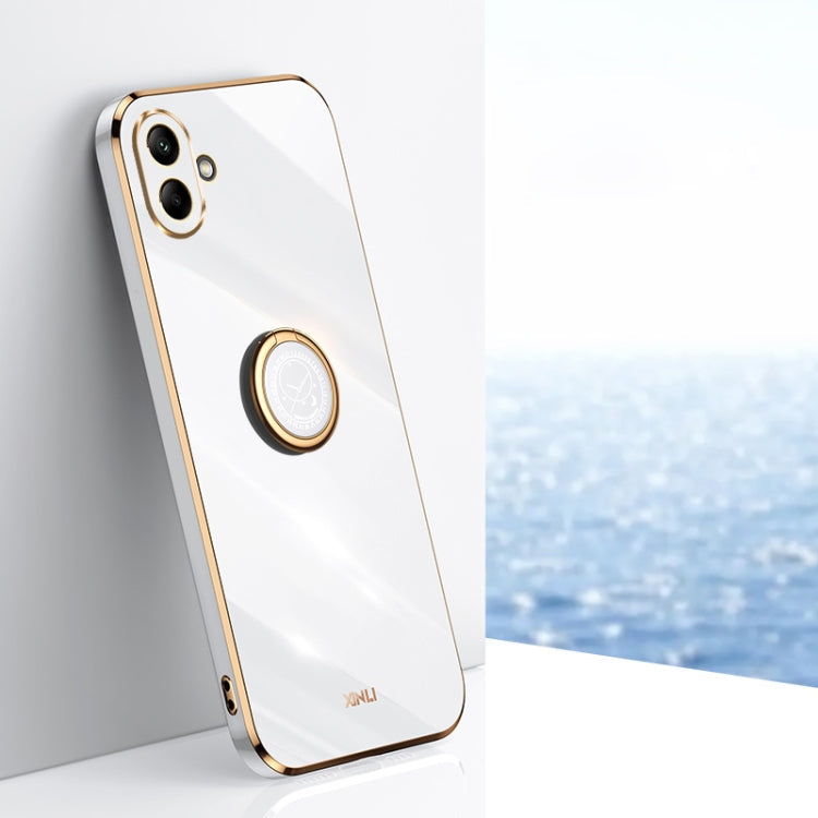 For Samsung Galaxy A06 4G XINLI Straight Edge 6D Electroplate TPU Phone Case with Ring Holder(White)