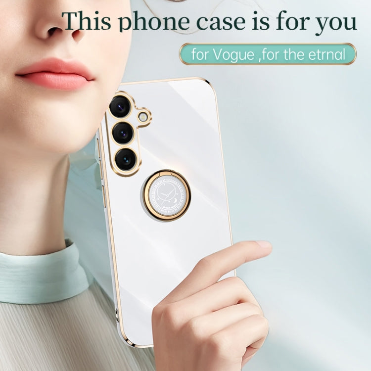 For Samsung Galaxy S25 5G XINLI Straight Edge 6D Electroplate TPU Phone Case with Ring Holder(Hawthorn Red)