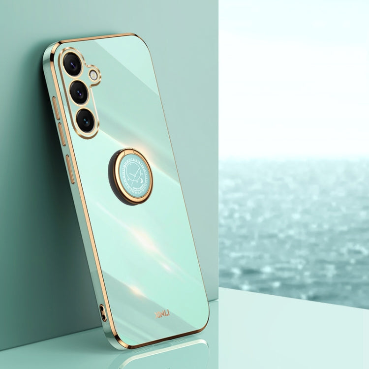 For Samsung Galaxy S25+ 5G XINLI Straight Edge 6D Electroplate TPU Phone Case with Ring Holder(Mint Green)