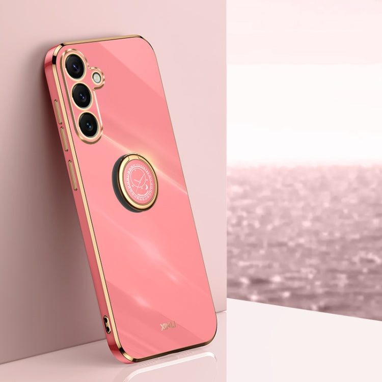 For Samsung Galaxy S25+ 5G XINLI Straight Edge 6D Electroplate TPU Phone Case with Ring Holder(Hawthorn Red)