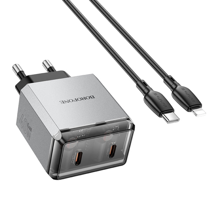 BOROFONE BN21 PD 40W 2 Type-C Charger with 1m Type-C to 8 Pin Cable Set, For:EU Plug(Tarnish)