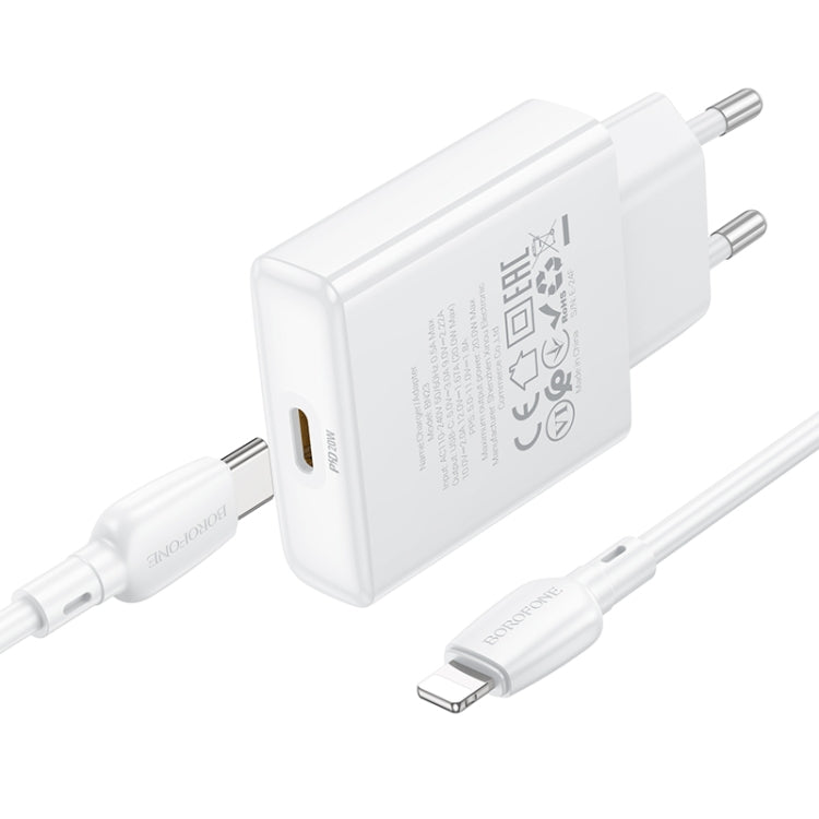BOROFONE BN23 PD 20W Type-C Charger with 1m Type-C to 8 Pin Cable Set, Plug Type:EU Plug(White)