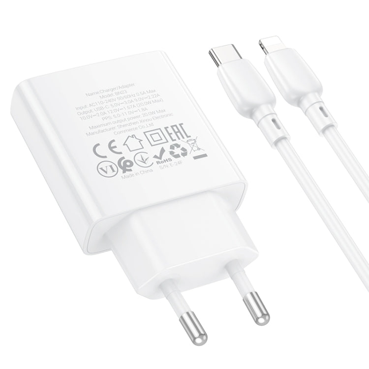 BOROFONE BN23 PD 20W Type-C Charger with 1m Type-C to 8 Pin Cable Set, Plug Type:EU Plug(White)