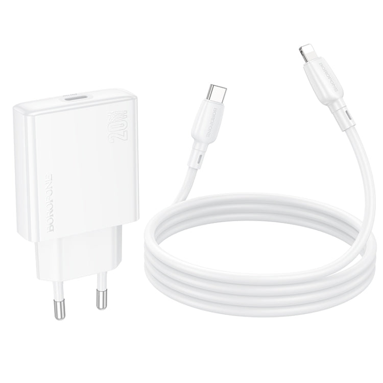 BOROFONE BN23 PD 20W Type-C Charger with 1m Type-C to 8 Pin Cable Set, Plug Type:EU Plug(White)
