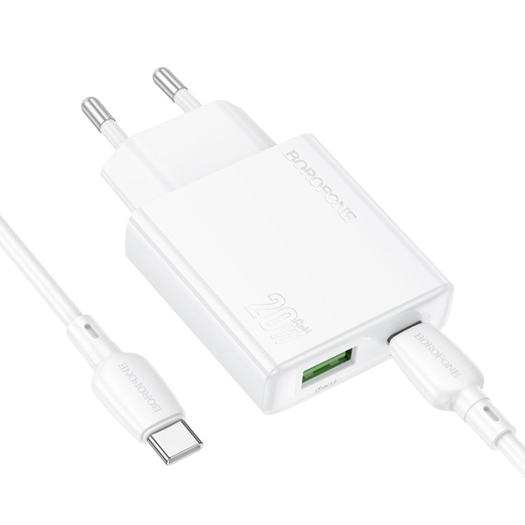 BOROFONE BN24 PD 20W USB, Type-C Charger with 1m Type-C to Type-C Cable Set, Plug Type:EU Plug(White)