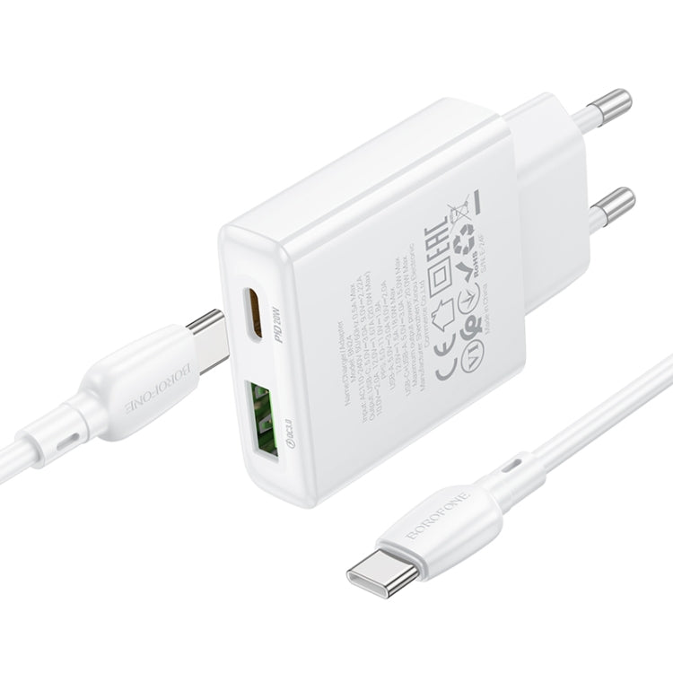 BOROFONE BN24 PD 20W USB, Type-C Charger with 1m Type-C to Type-C Cable Set, Plug Type:EU Plug(White)