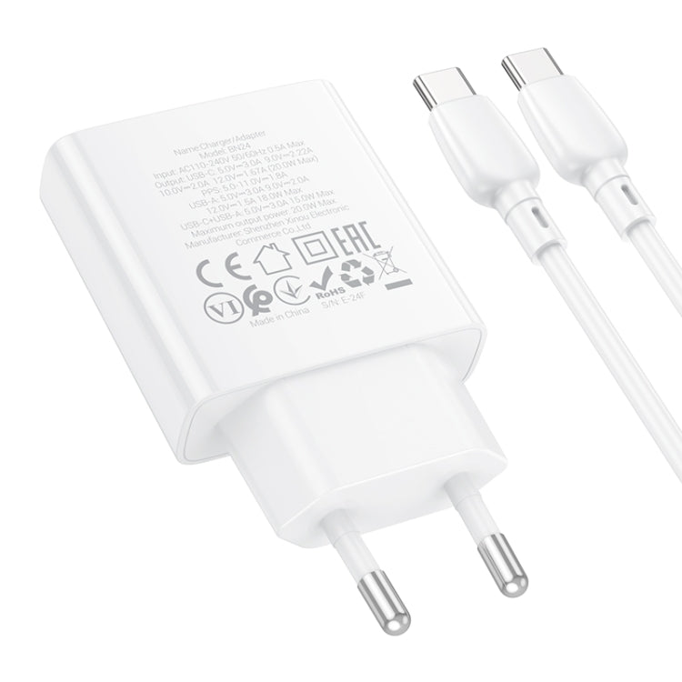 BOROFONE BN24 PD 20W USB, Type-C Charger with 1m Type-C to Type-C Cable Set, Plug Type:EU Plug(White)