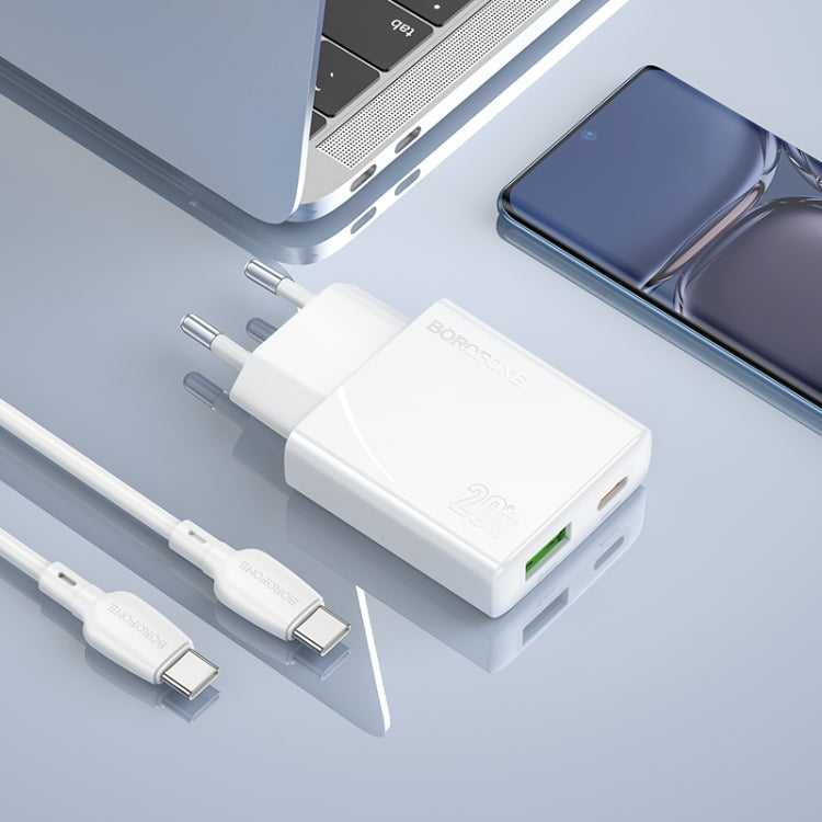 BOROFONE BN24 PD 20W USB, Type-C Charger with 1m Type-C to Type-C Cable Set, Plug Type:EU Plug(White)