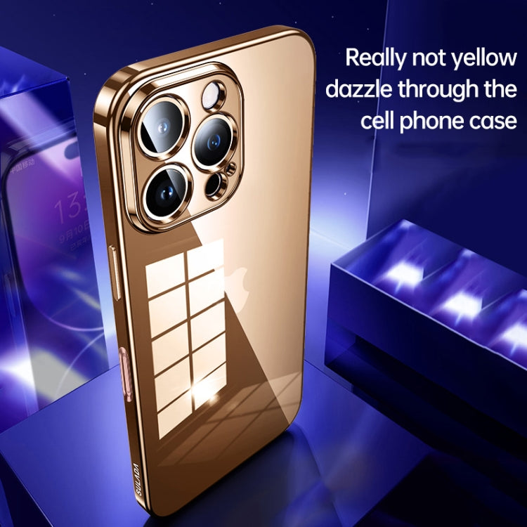 For iPhone 16 Pro SULADA Shine Through Series Plating TPU Transparent Phone Case(Titanium Blue)