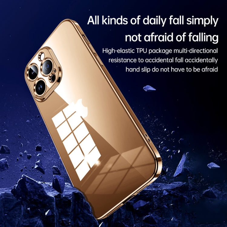 For iPhone 16 Pro Max SULADA Shine Through Series Plating TPU Transparent Phone Case(Gold)
