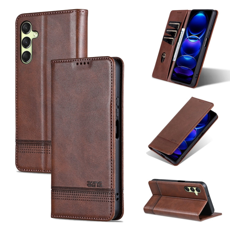For Samsung Galaxy A16 5G AZNS Magnetic Calf Texture Flip Leather Phone Case(Dark Brown)