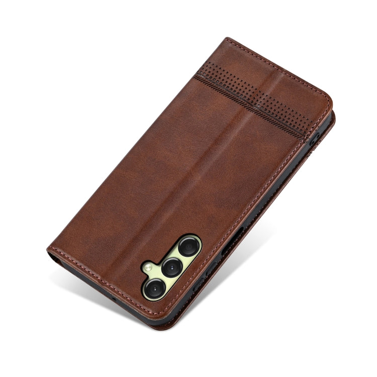For Samsung Galaxy A16 5G AZNS Magnetic Calf Texture Flip Leather Phone Case(Dark Brown)