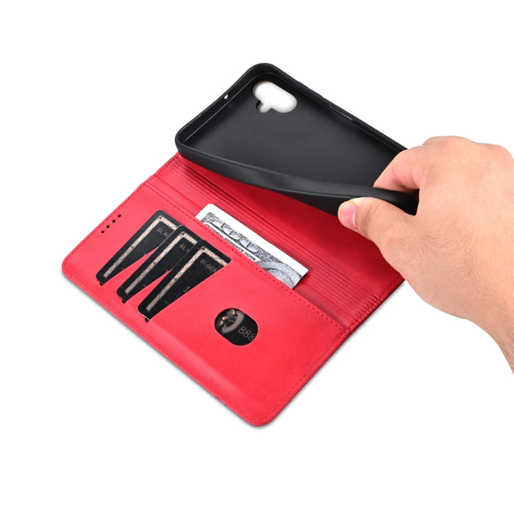 For Samsung Galaxy A06 4G AZNS Magnetic Calf Texture Flip Leather Phone Case(Red)