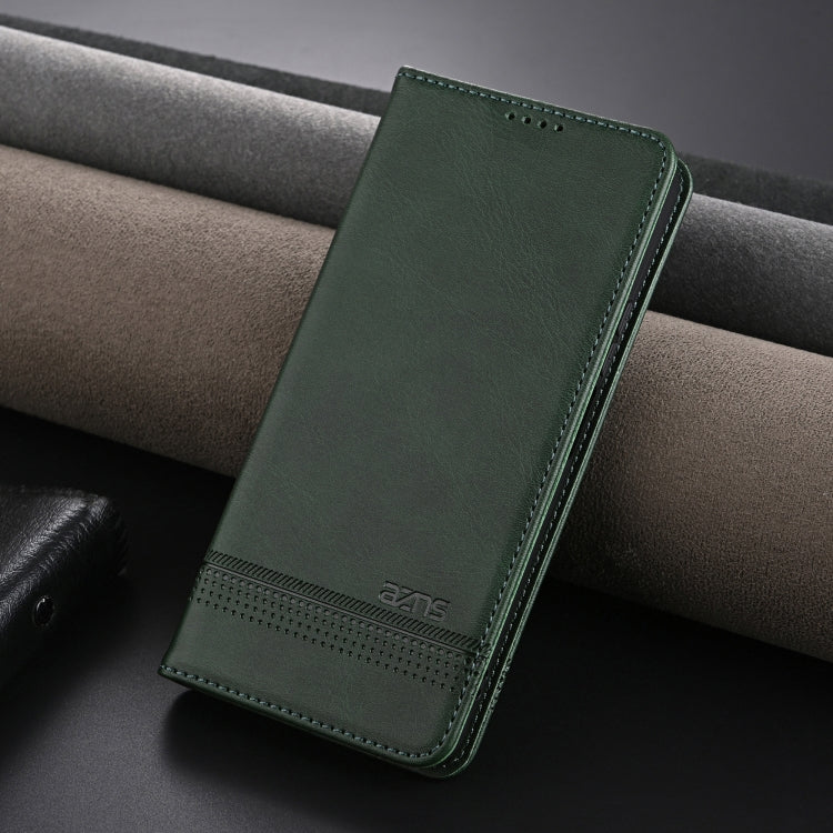 For Samsung Galaxy A06 4G AZNS Magnetic Calf Texture Flip Leather Phone Case(Dark Green)