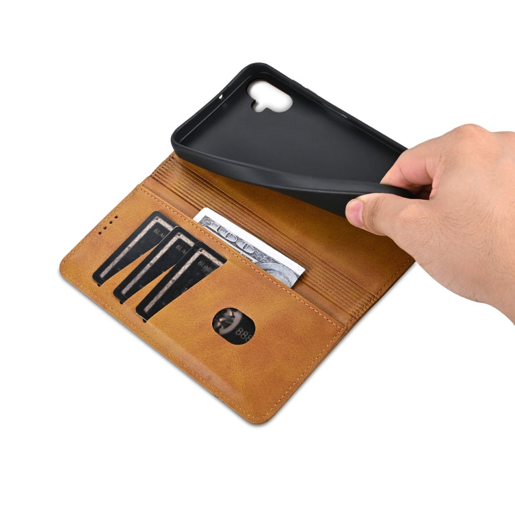 For Samsung Galaxy A06 4G AZNS Magnetic Calf Texture Flip Leather Phone Case(Light Brown)