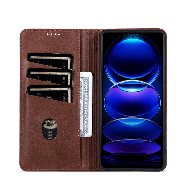 For Samsung Galaxy A06 4G AZNS Magnetic Calf Texture Flip Leather Phone Case(Dark Brown)