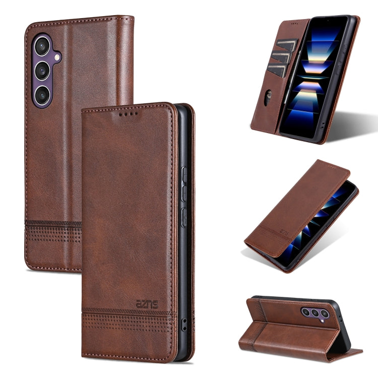 For Samsung Galaxy A36 5G AZNS Magnetic Calf Texture Flip Leather Phone Case(Dark Brown)