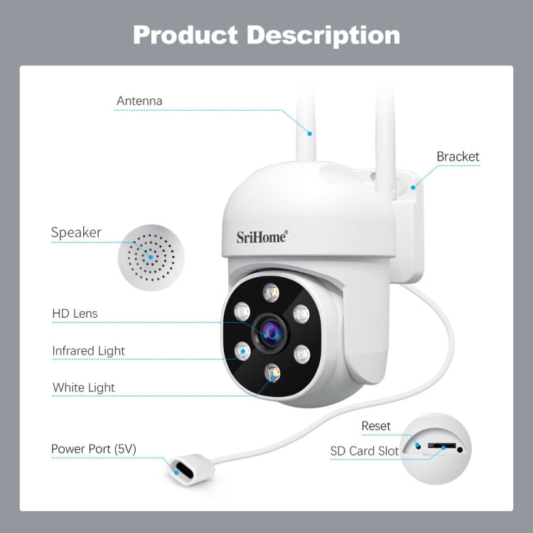 SriHome SH061 2MP 2.4G WiFi AI Humanoid Tracking Infrared Night Vision Camera(EU Plug)