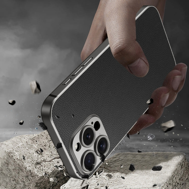 For iPhone 16 GKK Metal Paint Skin Feel Leather Full Coverage Phone Case(Carbon Fibre)