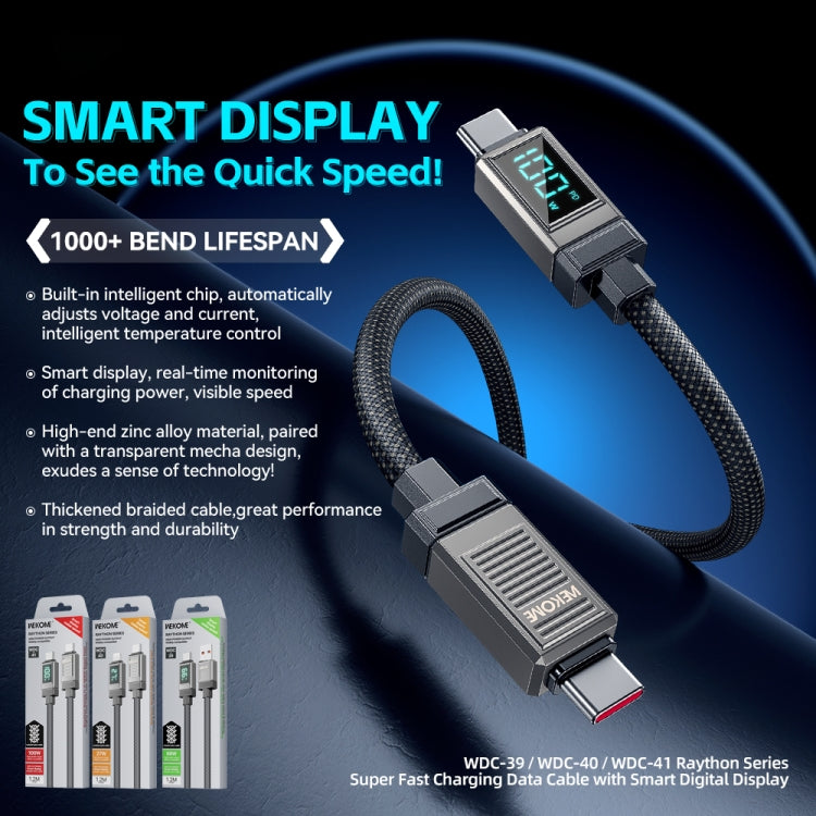 WK WDC-39 Smart Digital Display 1.2m 66W USB to Type-C Fast Charging Data Cable(Black Grey)