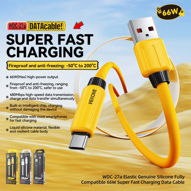 WK WDC-27a Elastic Genuine Silicone 1m 66W USB to Type-C Fast Charging Data Cable(Yellow)