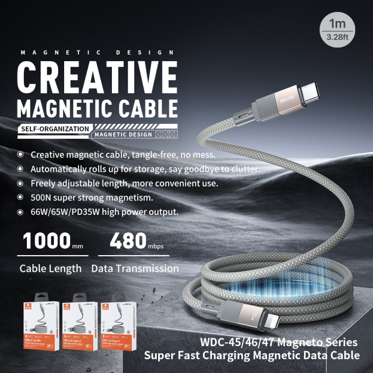 WK WDC-45 Magneto Series 1m 66W USB to Type-C Fast Charging Magnetic Data Cable(Grey)