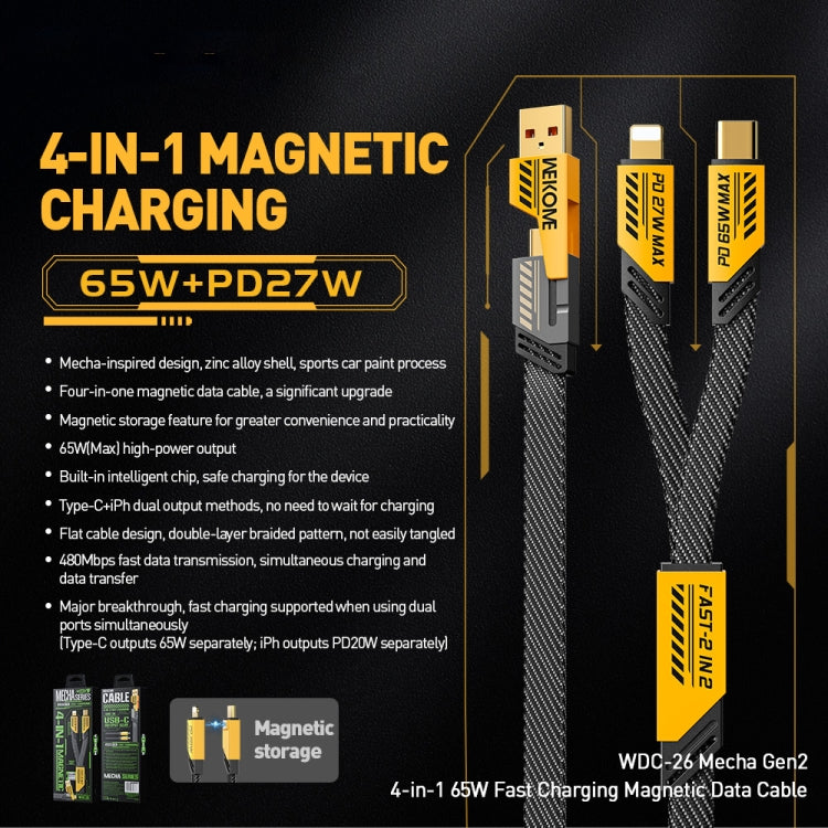 WK WDC-26 1.2m 65W USB / Type-C to Type-C / 8 Pin Magnetic Fast Charging Data Cable(Yellow)