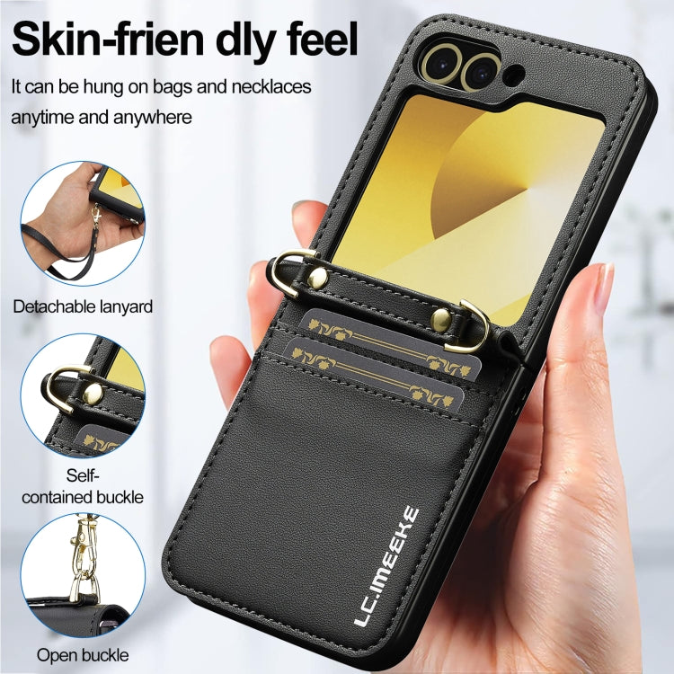 For Samsung Galaxy Z Flip6 LC.IMEEKE L1 Series Frosted Fine Texture PU Phone Case with Lanyard(Black)