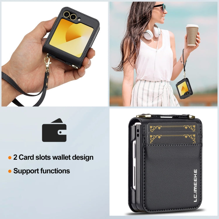 For Samsung Galaxy Z Flip6 LC.IMEEKE L1 Series Frosted Fine Texture PU Phone Case with Lanyard(Black)