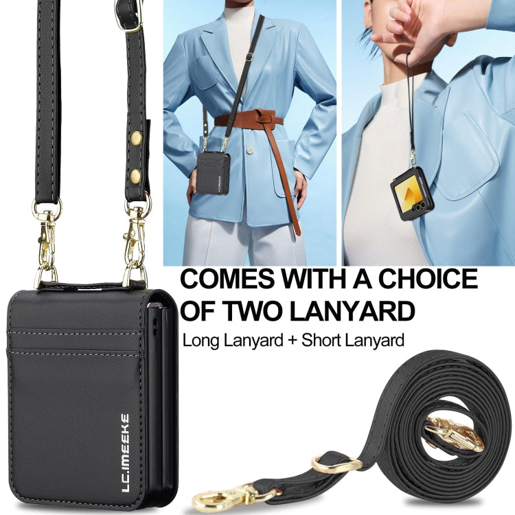 For Samsung Galaxy Z Flip6 LC.IMEEKE L1 Series Frosted Fine Texture PU Phone Case with Lanyard(Black)