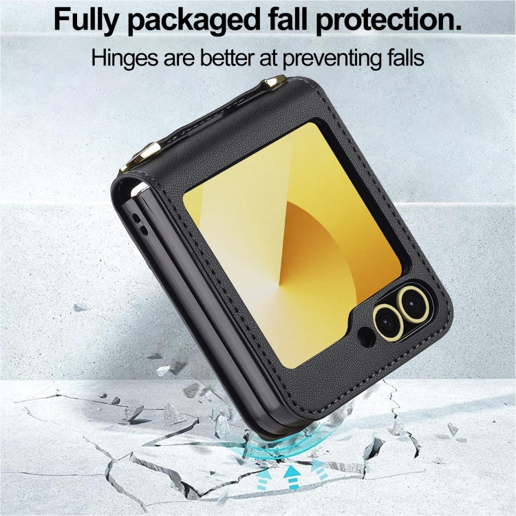 For Samsung Galaxy Z Flip6 LC.IMEEKE L1 Series Frosted Fine Texture PU Phone Case with Lanyard(Black)